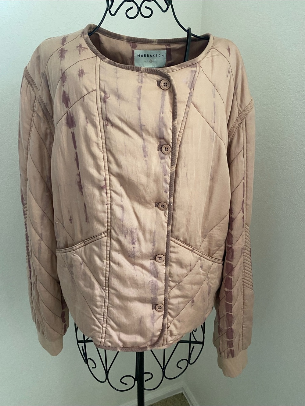 Anthropologie Marrakech Tie Dye Bomber Pink Quilted Jacket